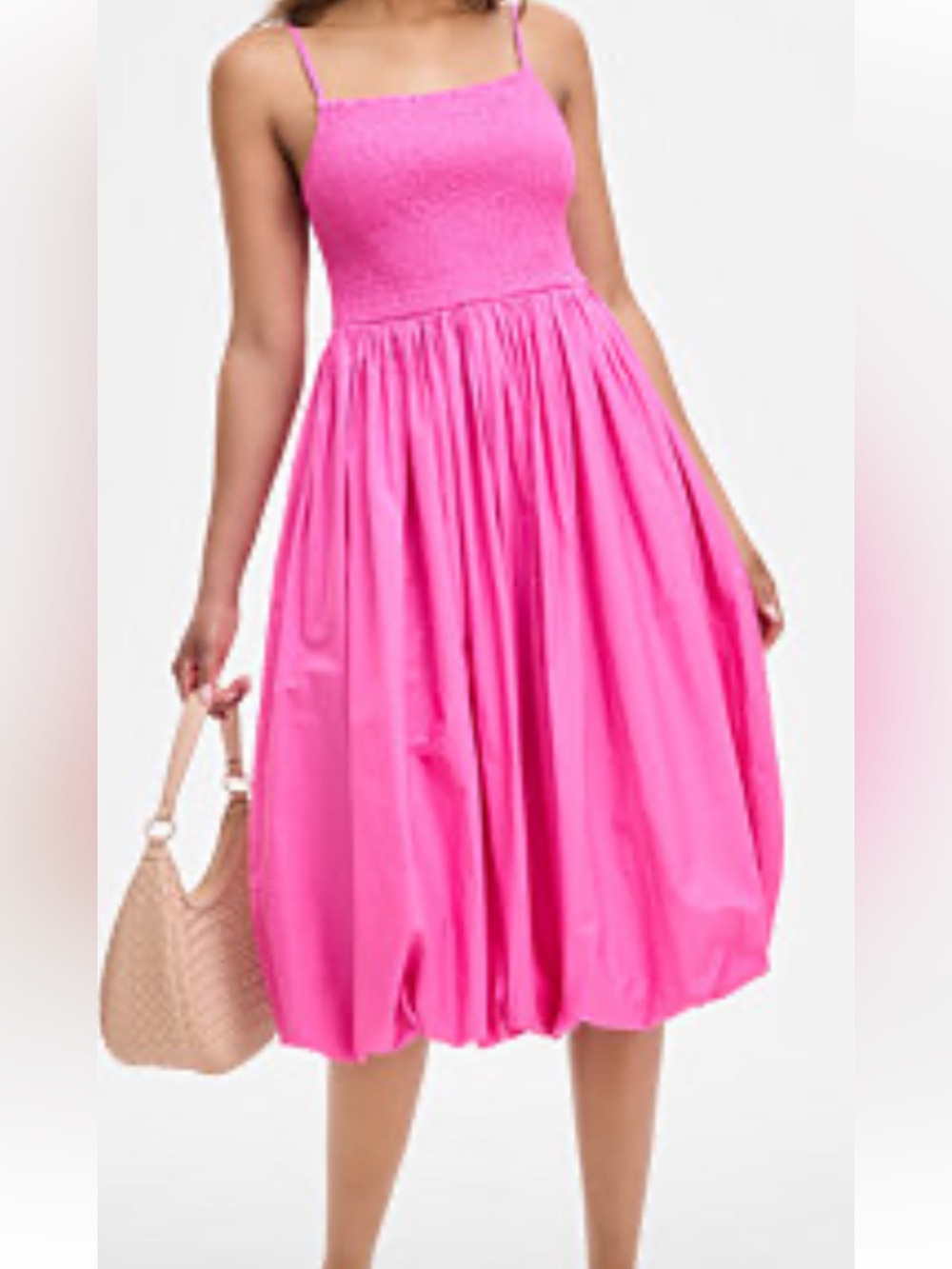 Smocked Bodice Pink Midi Bubble Dress Sz M- 100% cotton.